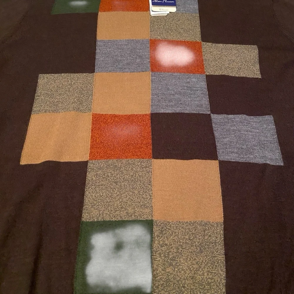 Alan Flusser Brown Argyle Sweater Crew Neck Merino Wool Preppy Classic Mens XXL